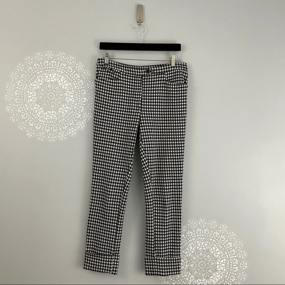 Anthropologie Gingham The Essential Crop Flare Pants Size 6
